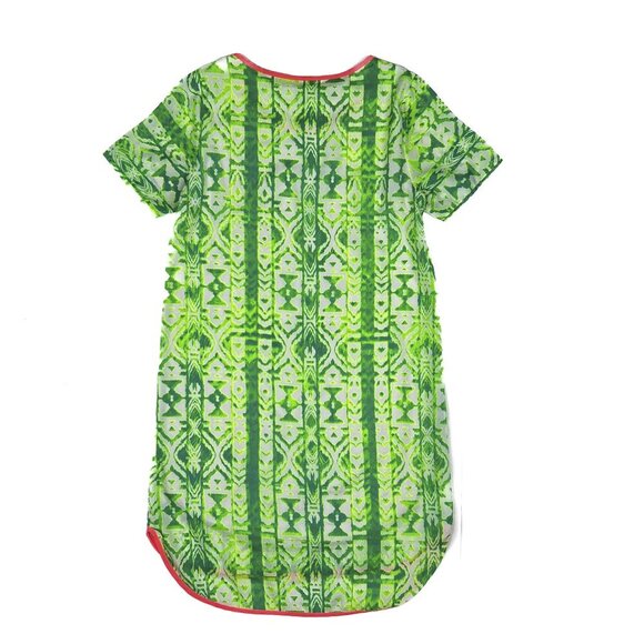 Everly Boho Pattern Pull-Over Bright Green Orange Shift Midi Dress Size S - NWOT - Picture 2 of 6